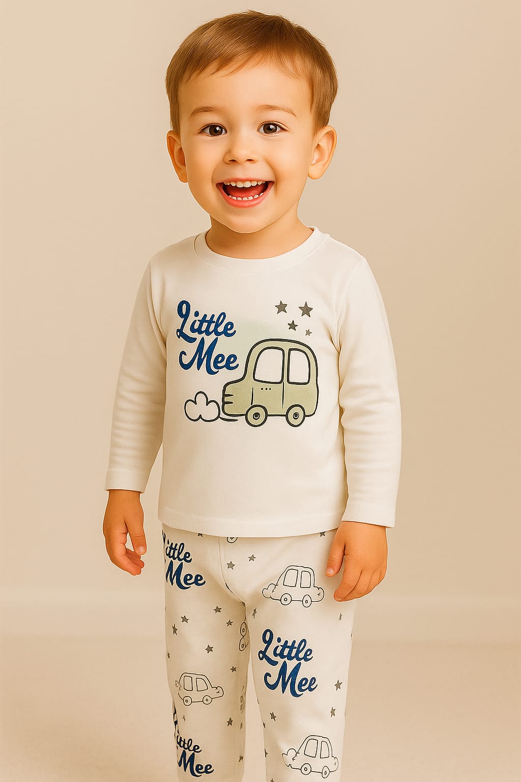"Little Mee" Full Sleeve Night Suit – Blue, Green & White