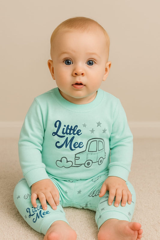 "Little Mee" Full Sleeve Night Suit – Blue, Green & White