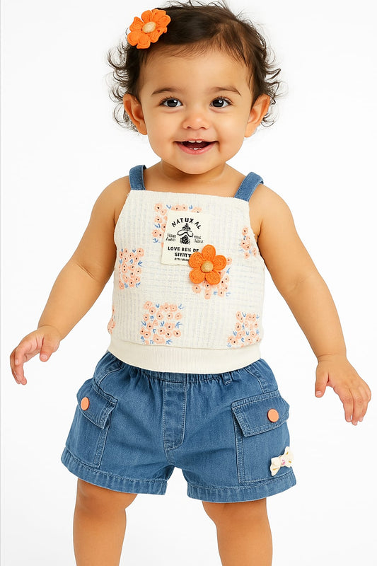 Baby Girl Summer Top & Denim Shorts Set