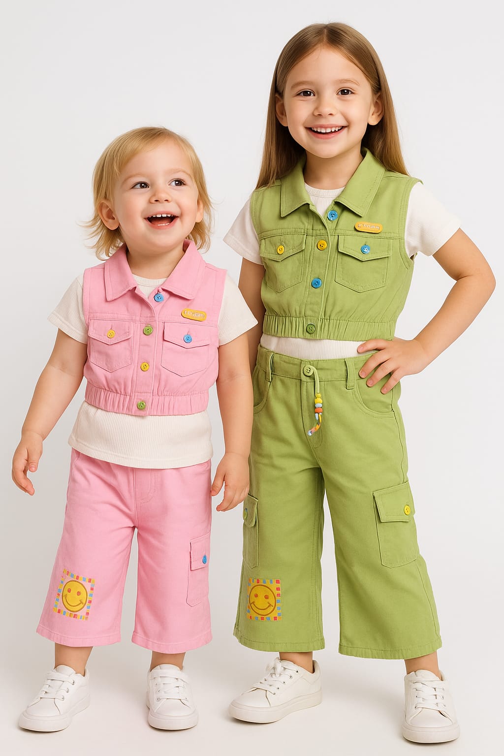 Girls’ Smiley Co-ord Set – Pink & Olive Green