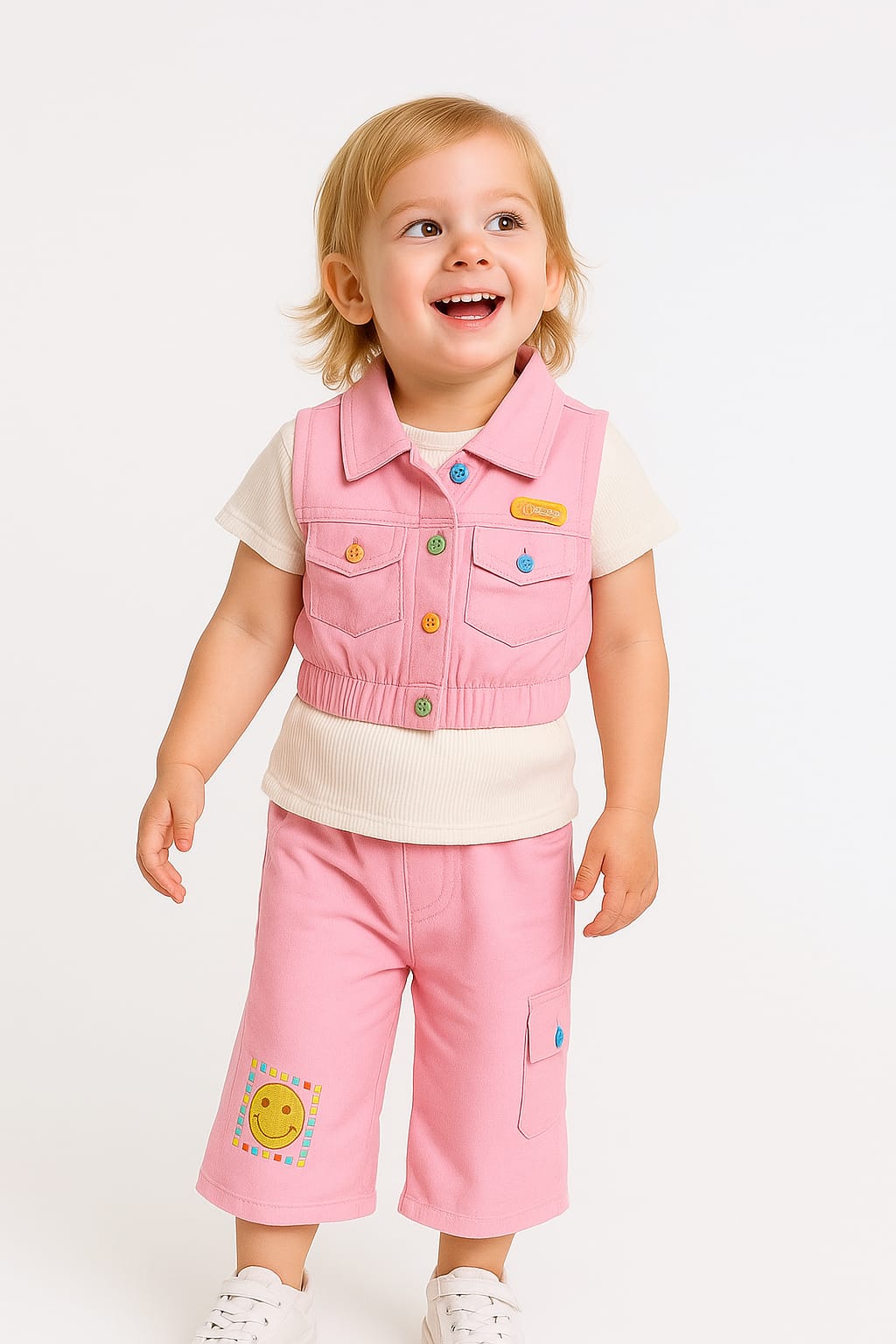 Girls’ Smiley Co-ord Set – Pink & Olive Green