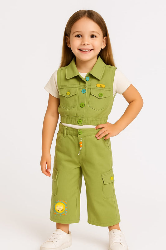 Girls’ Smiley Co-ord Set – Pink & Olive Green