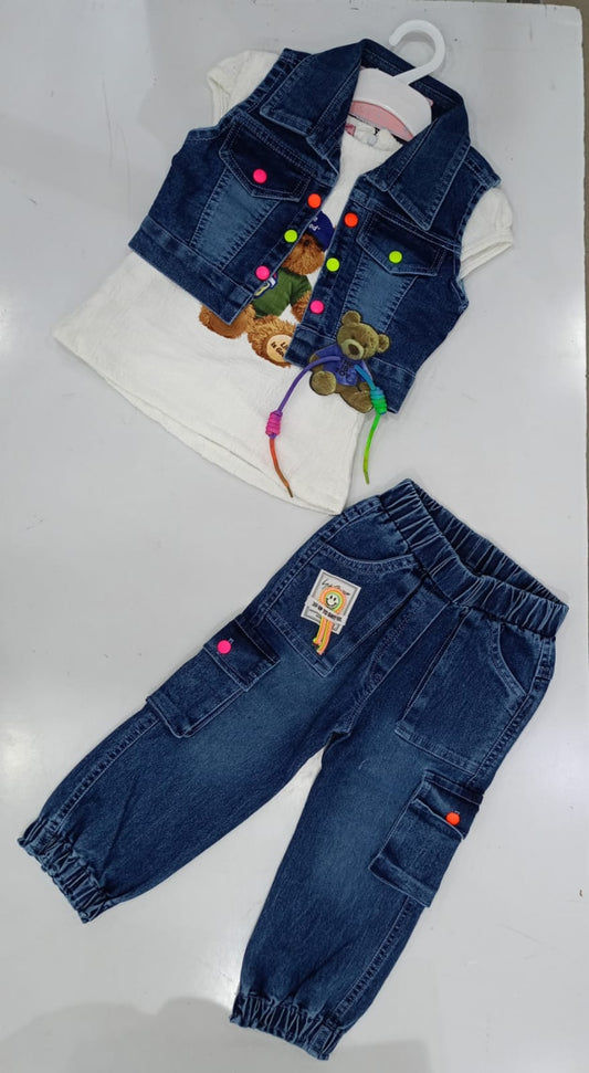 Denim Bear Vest Set – Playful Comfort Combo