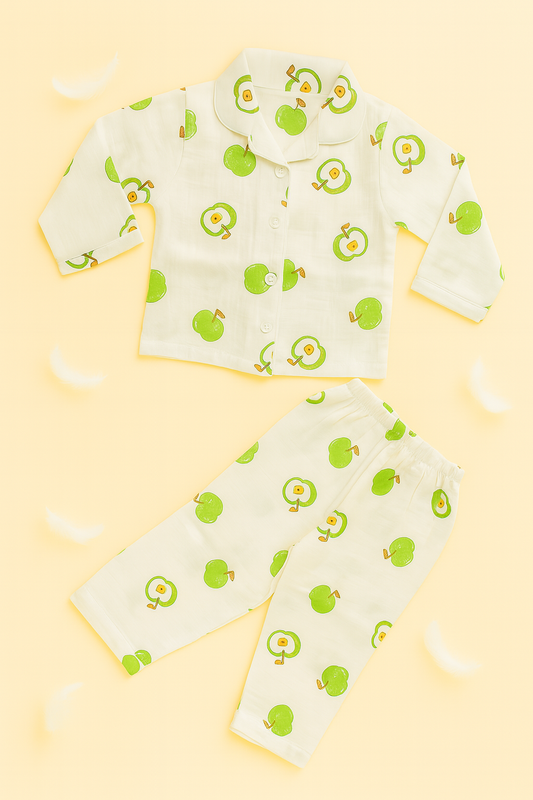 Apple Print Muslin Night Suit for Toddlers (1–3 Yrs)