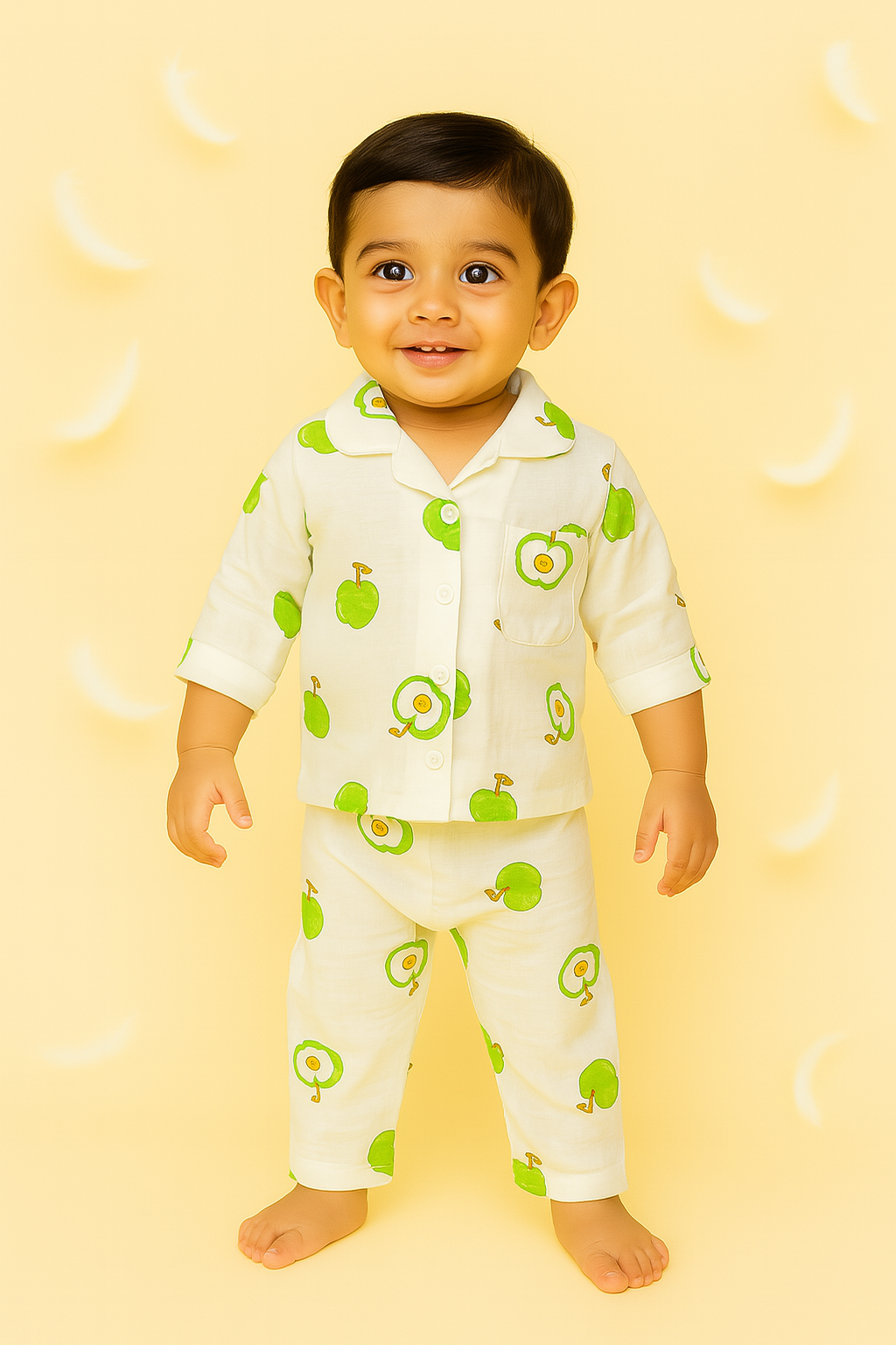 Apple Print Muslin Night Suit for Toddlers (1–3 Yrs)