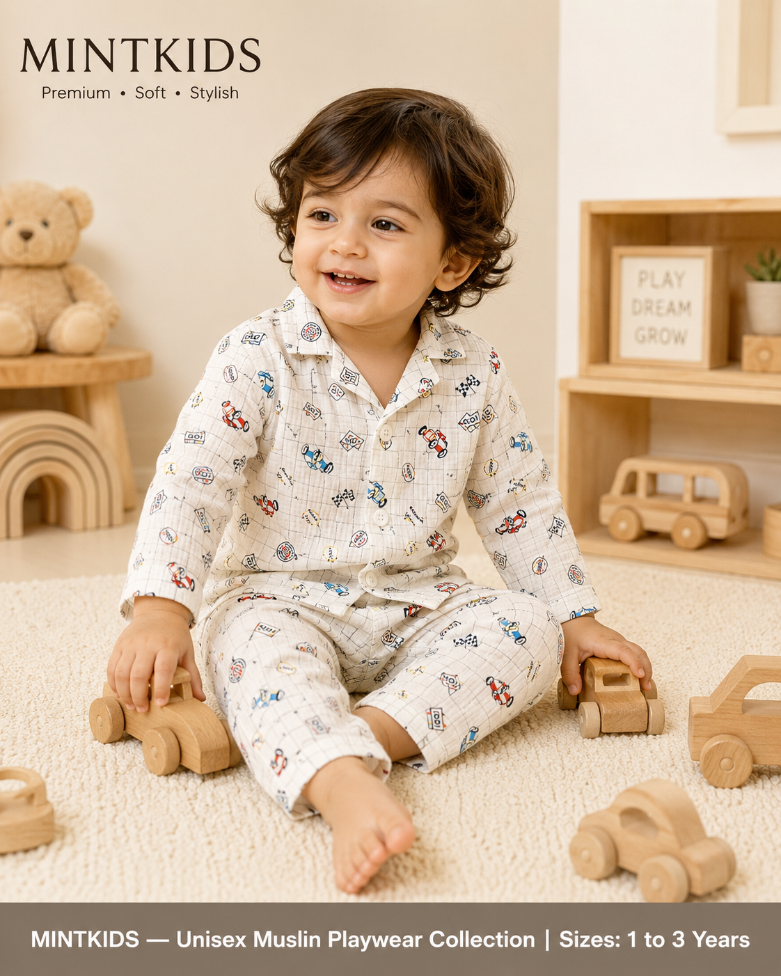 Race Car Print Muslin Shirt & Pant Set