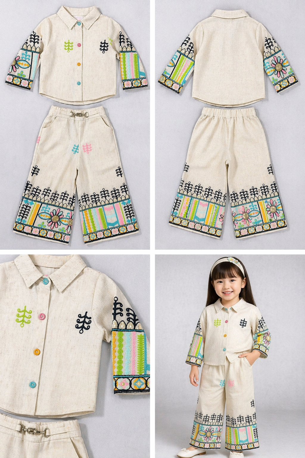 Girls Embroidered Shirt with Palazzo Set