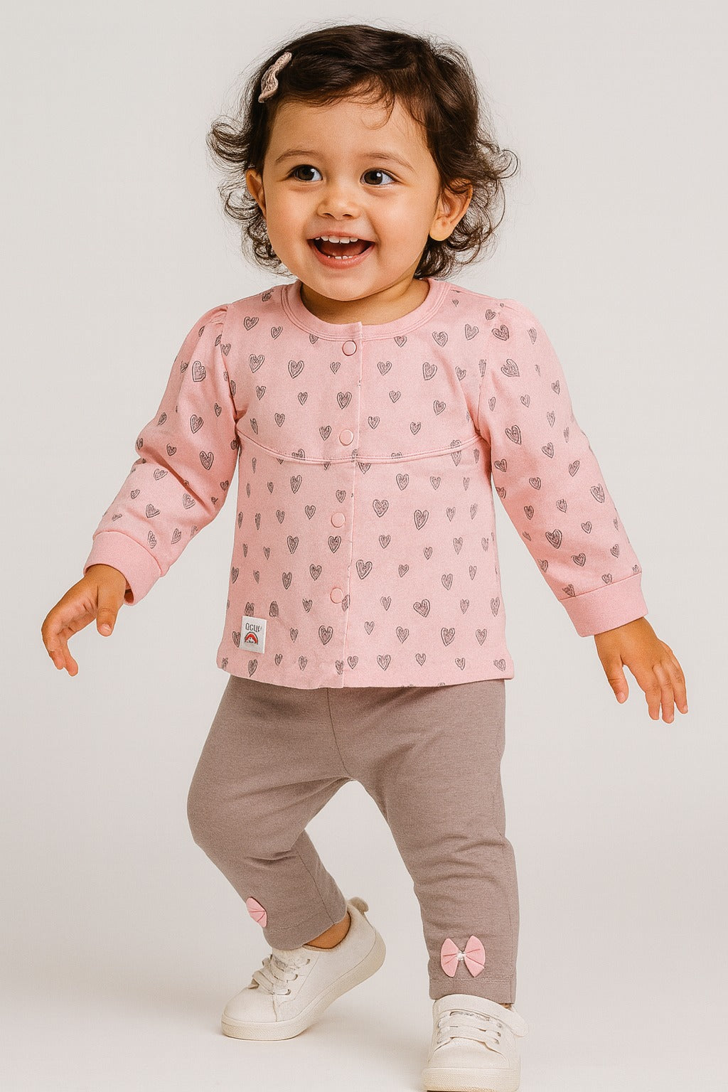 Heart Print Buttoned Top & Leggings Set