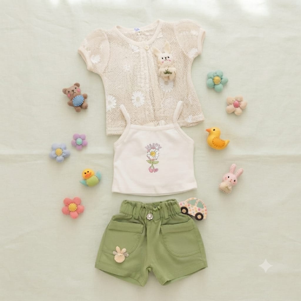 Crochet Jacket & Floral Tee Set