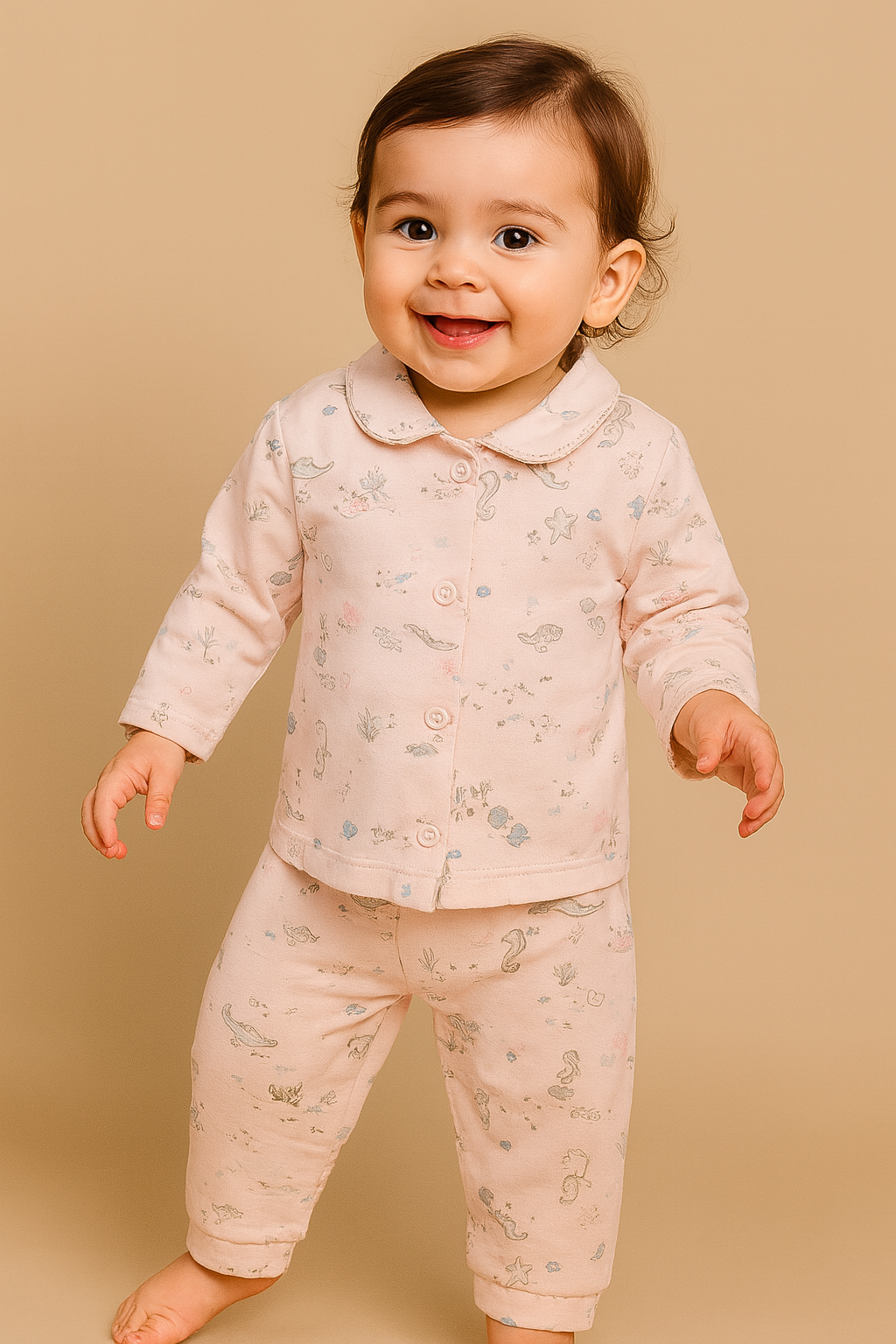 Baby Full Sleeve Cotton Night Suit – Green, Peach & White Variants