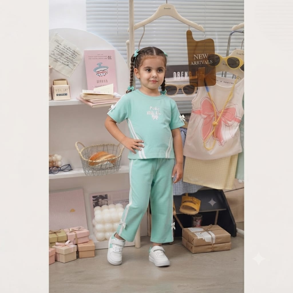 Mint Bow Detail Tee & Pants Coord Set