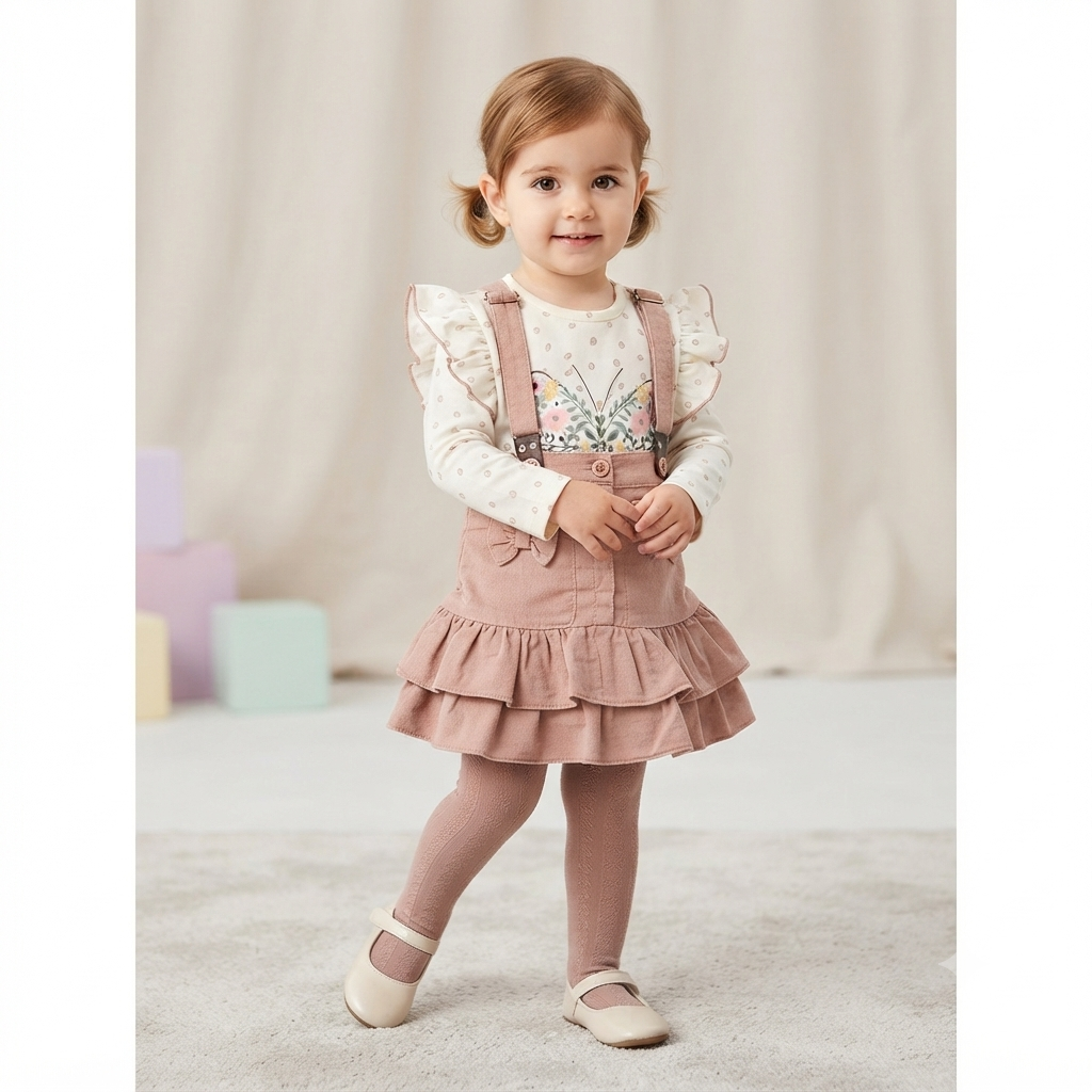 Floral Ruffle Top & Blush Pinafore Skirt Set