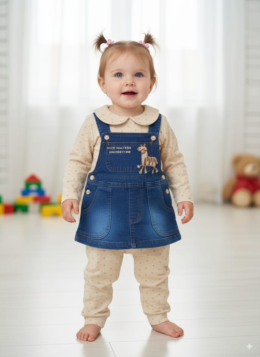 Baby Denim Dungaree & Polka Dot Top Set – 3M to 2Y