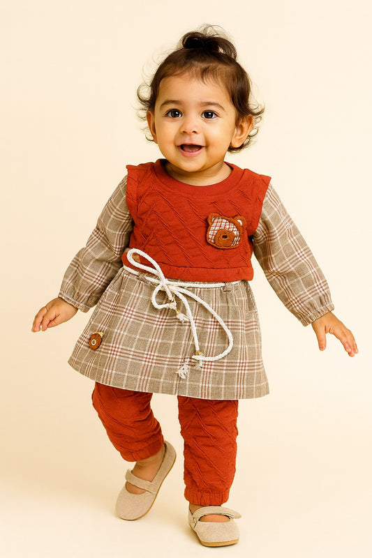 Baby Girls Winterwear Dress Set with Leggings