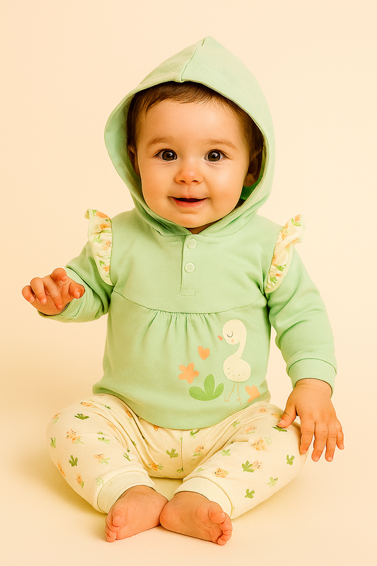 MintKids Baby Hoodie Set – Flamingo & Floral Print (2 Colors)