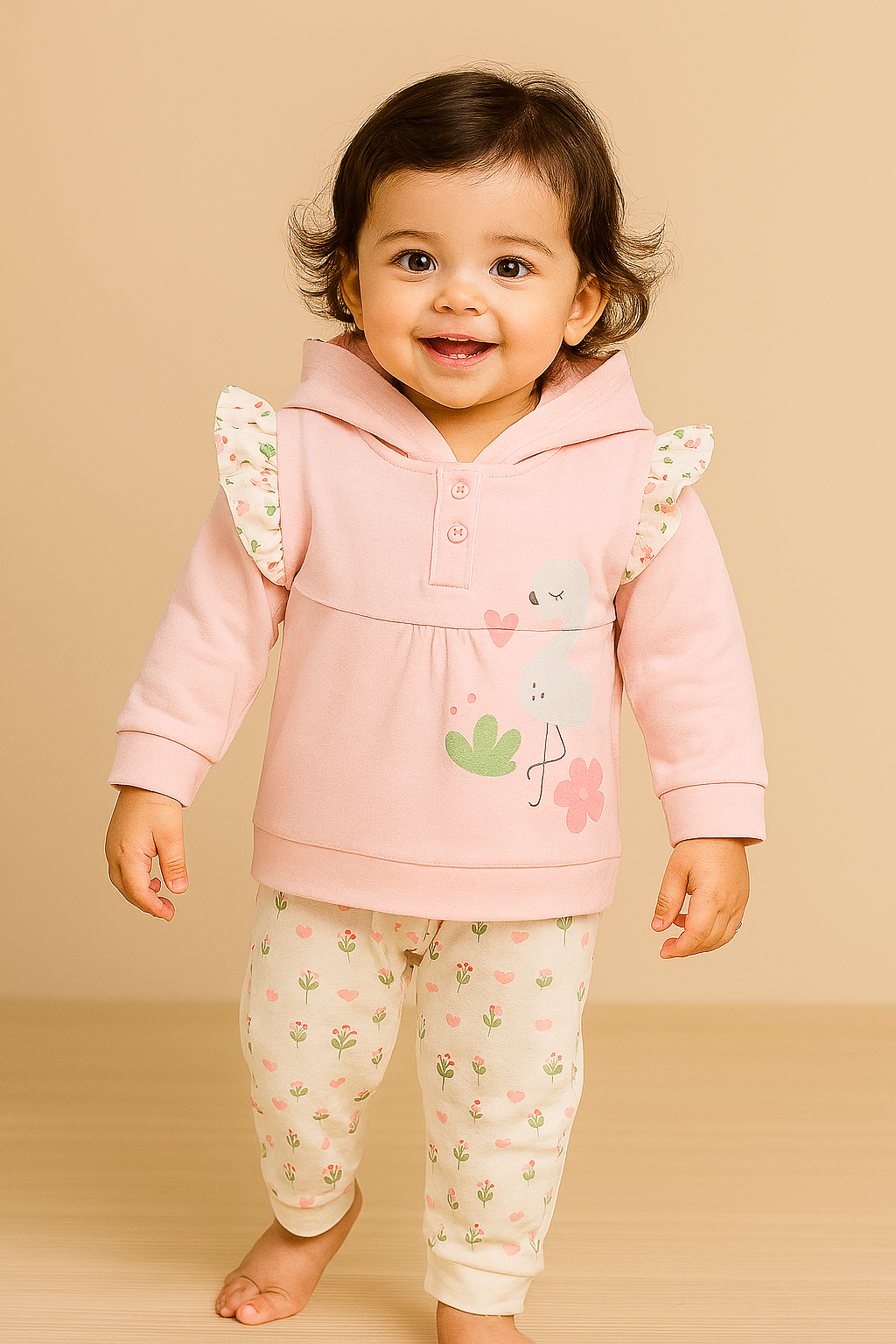 MintKids Baby Hoodie Set – Flamingo & Floral Print (2 Colors)