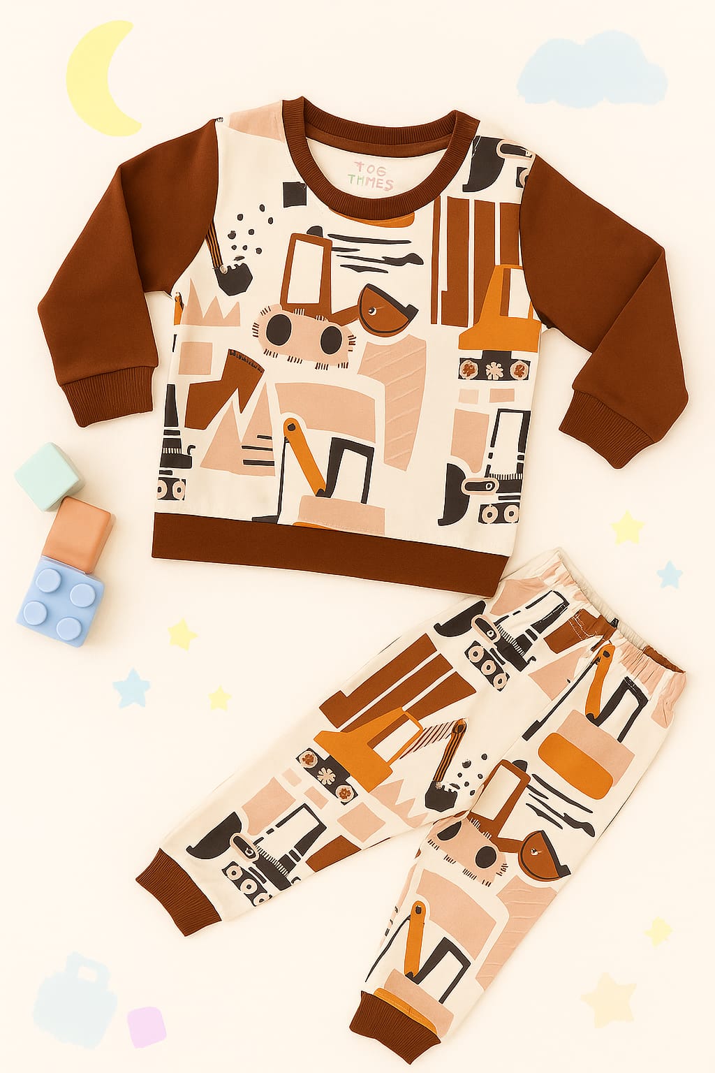 Boys Olive Green Construction Print cord Set – Full Sleeves & Joggers