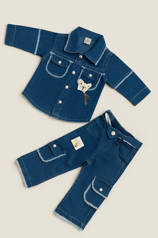 Matching Denim Co-Ord Set for Girls – Butterfly Detail