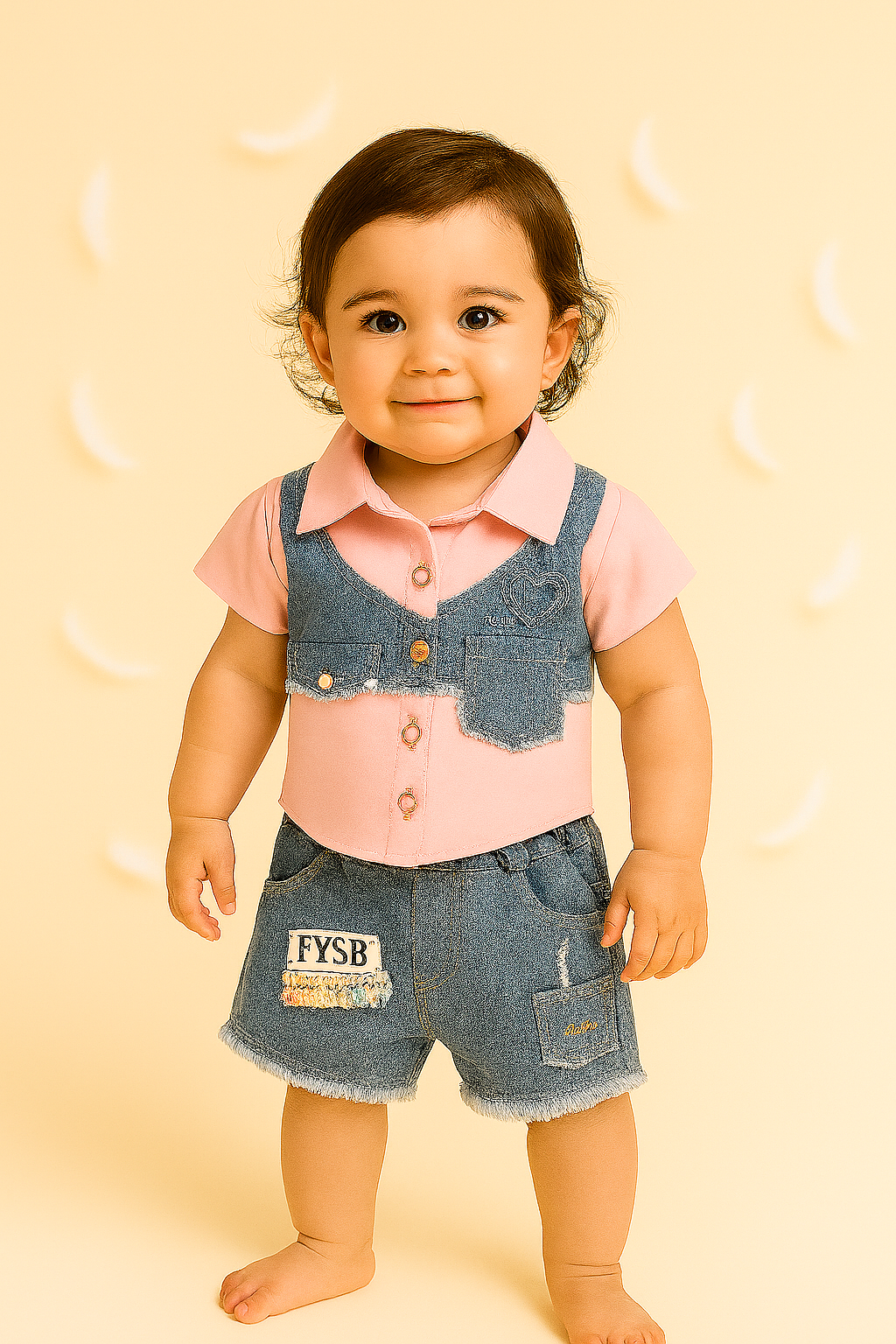 Chic Denim Vest-Style Cord Set – Pink & Blue (Baby Girls)