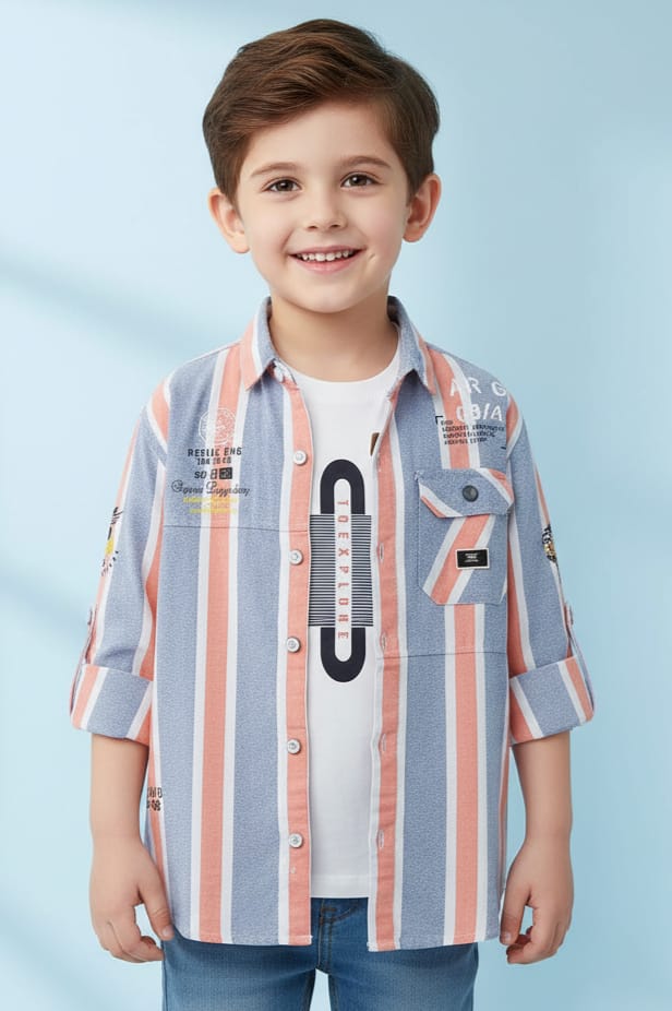 Boys Striped Casual Shirt With T-Shirt Aged – 6Y to 17Y