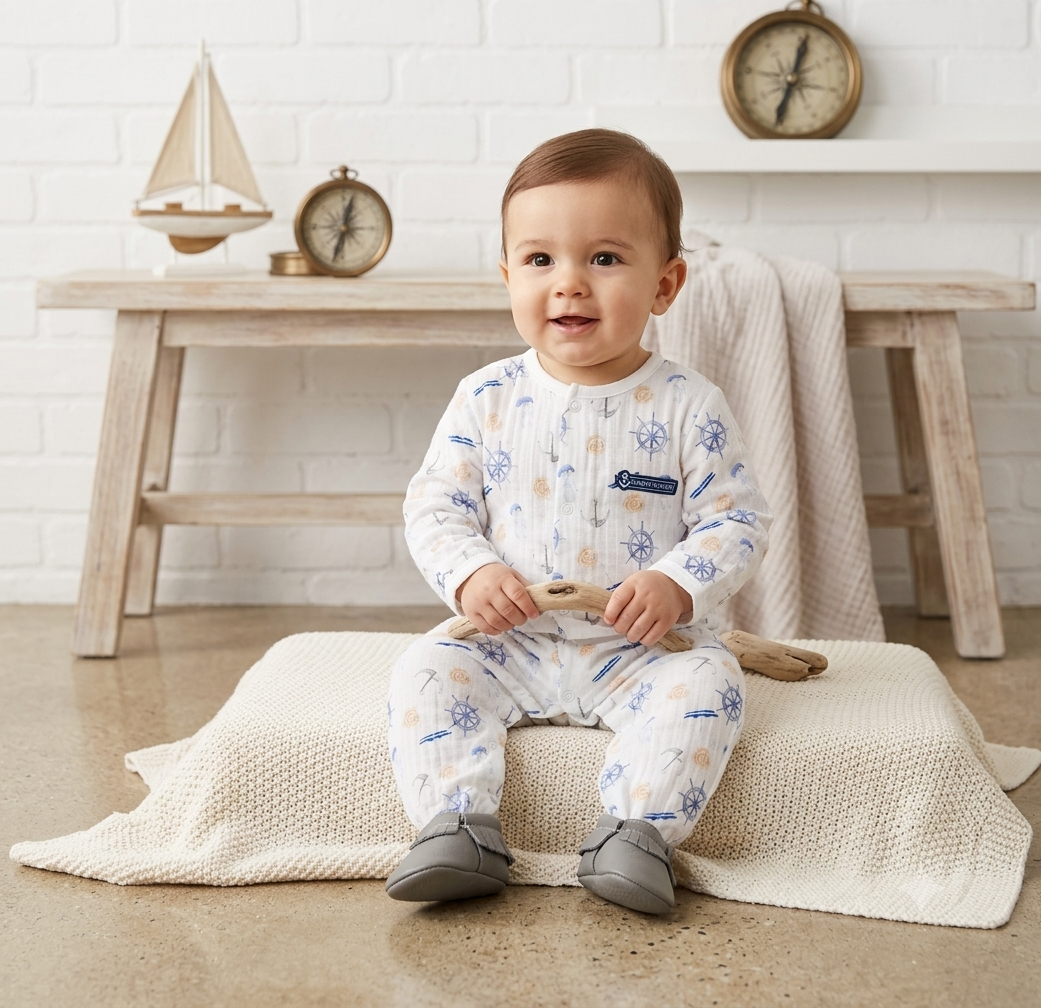 Nautical Print Full-Sleeve Sleepsuit Romper