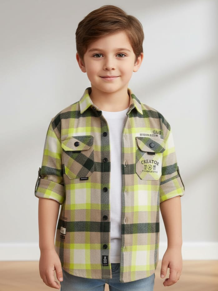 Boys Green & Beige Check Shirt – 6Y to 17Y