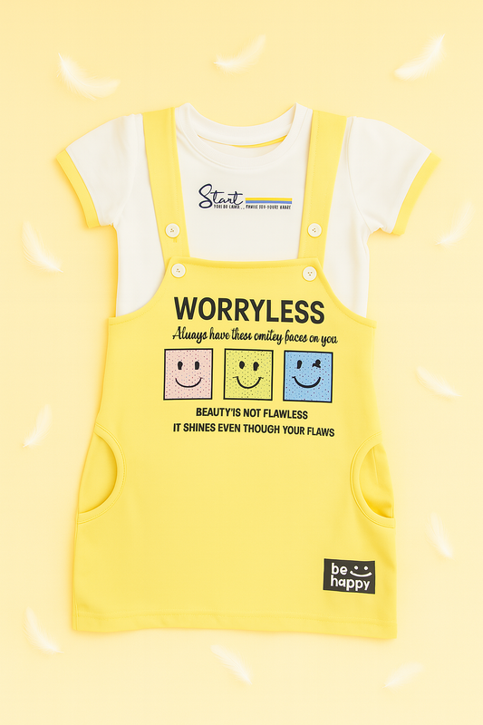 Smiley Graphic Dungaree Set for Girls – 2-Piece