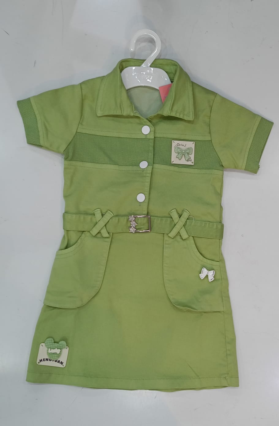 Peach & Green Style Belted Cotton Dresses