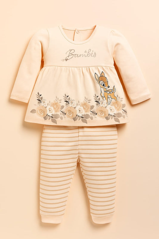"Peach Floral Bambi Set – Superfine Interlock"