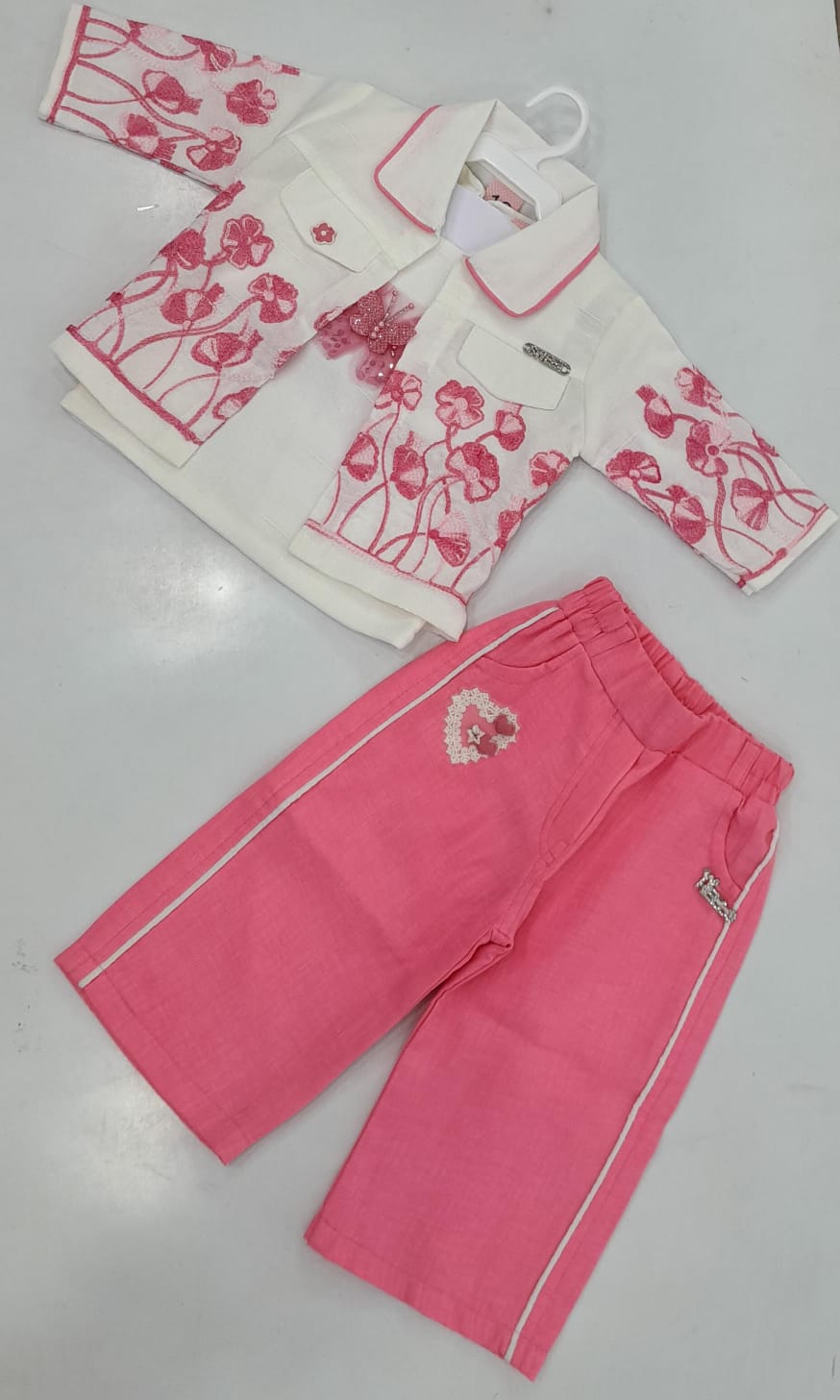 Girls Floral Print Jacket & Pink Pants Set – 1368