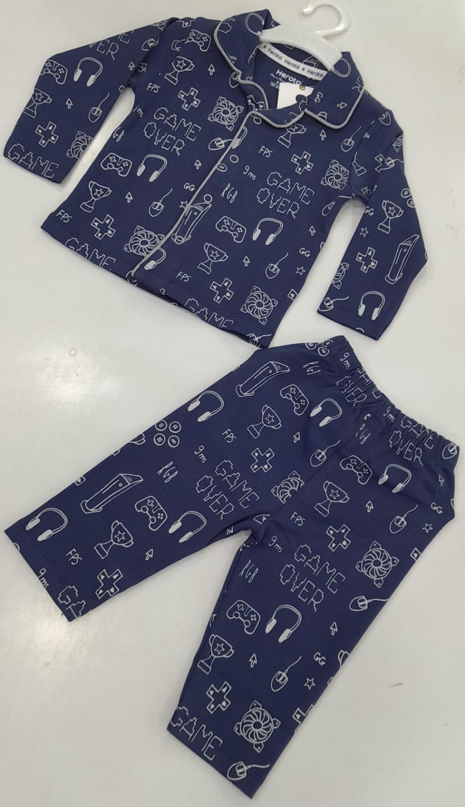 Unisex Navy Blue Game Over Gaming Print Pyjama Set
