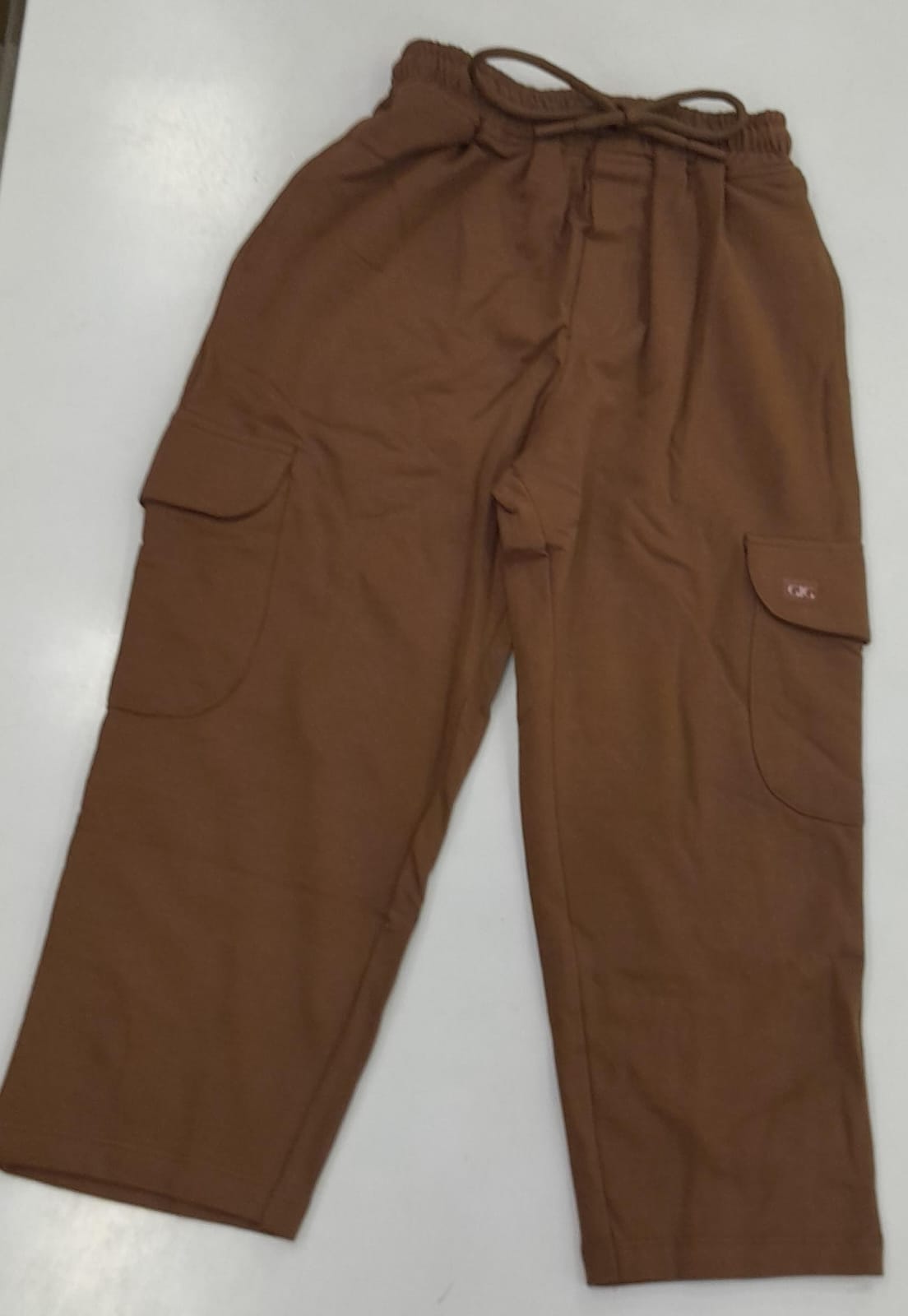 Boys Brown Cargo Pants with Drawstring Waist