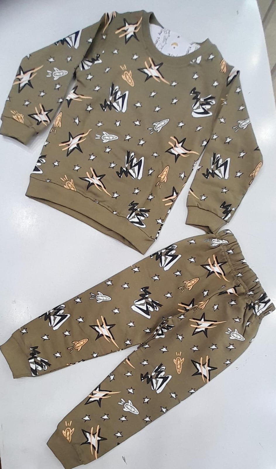 Boys Olive Green Space & Rocket Print Sweatshirt & Jogger Pants Set