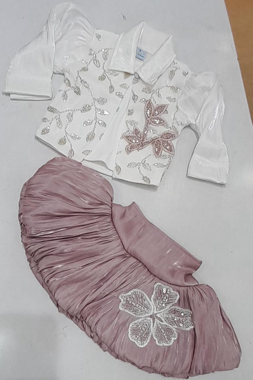 White Floral Shirt & Mauve Skirt Set