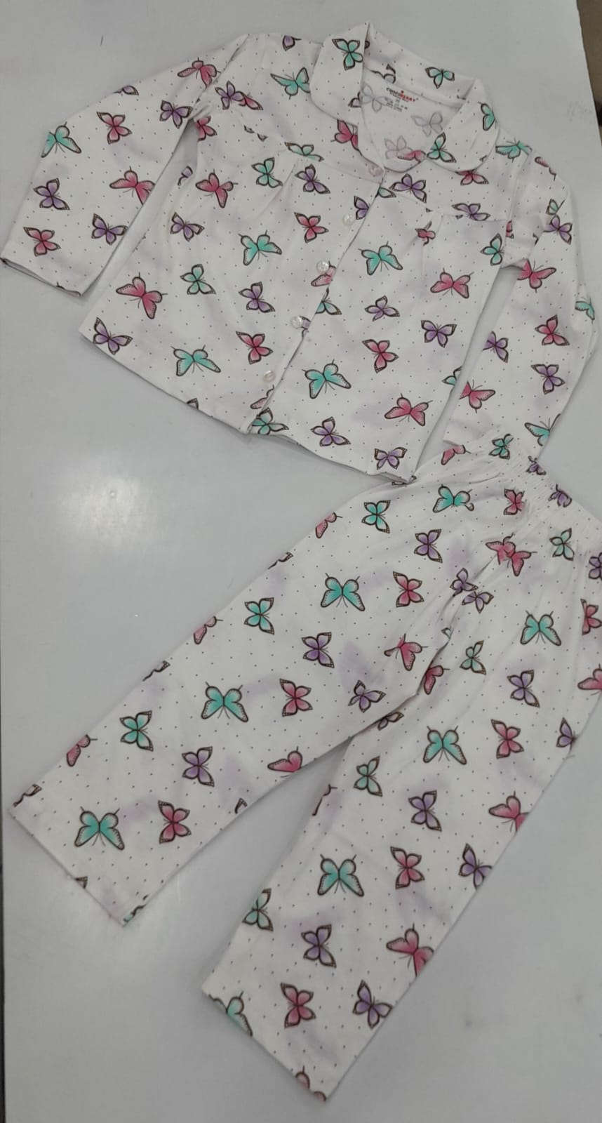 Girls White Butterfly Print Pyjama Set