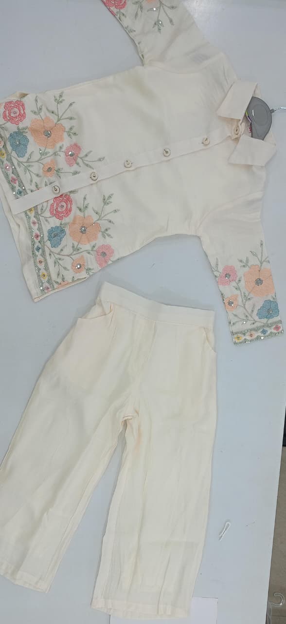Mint Kids Floral Embroidered Top & Pants Set