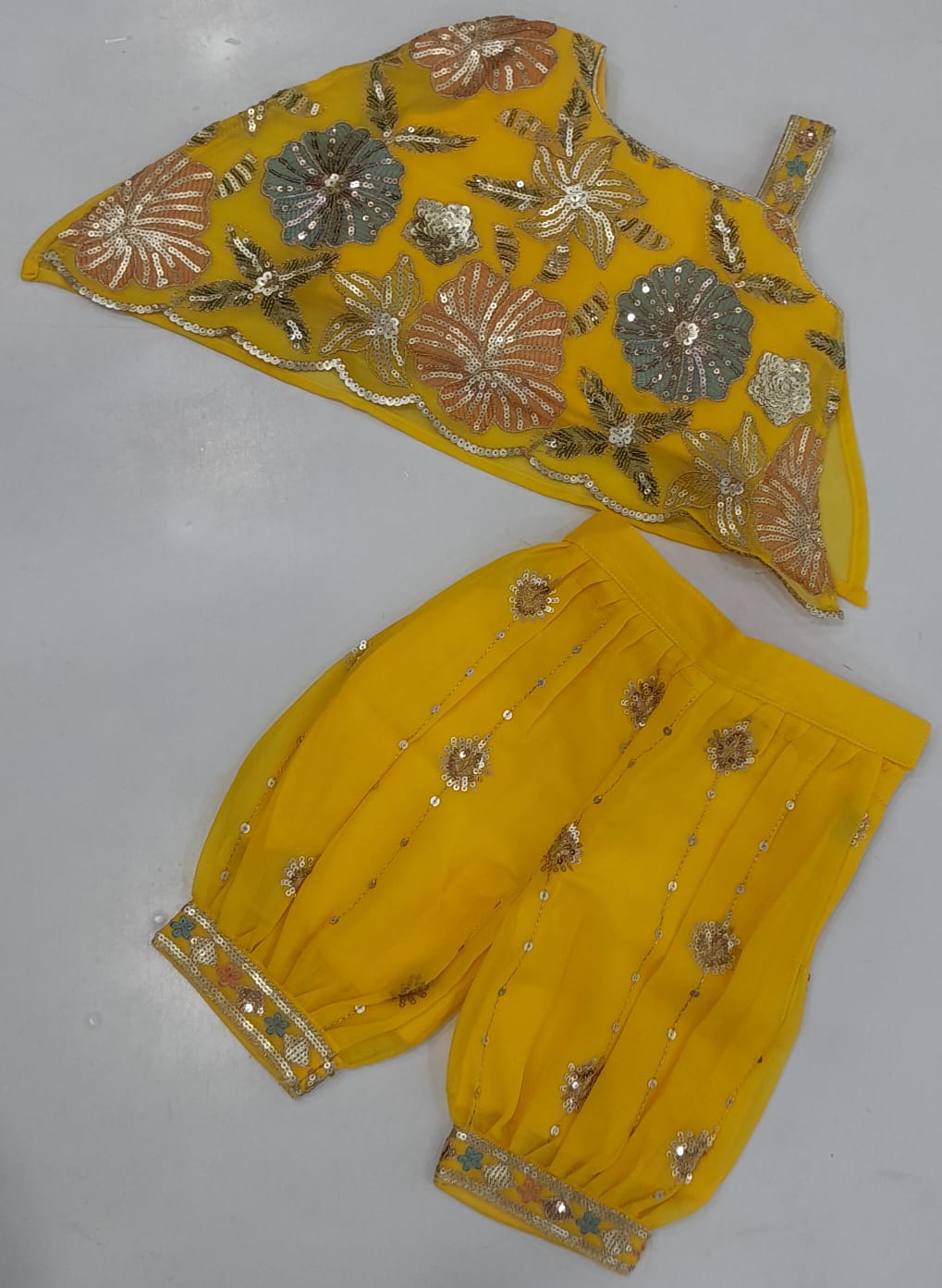 Mustard Embroidered Peplum & Dhoti Set