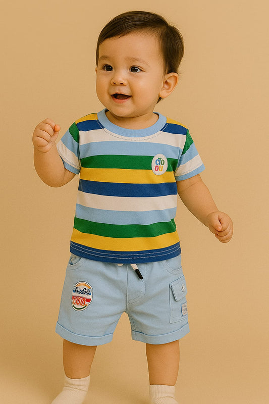 colourful Striped T-shirt & Shorts Set