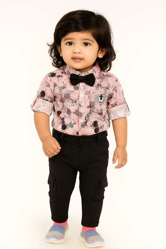 Little Gentleman Suspender Set – Printed Shirt & Bow Tie Look