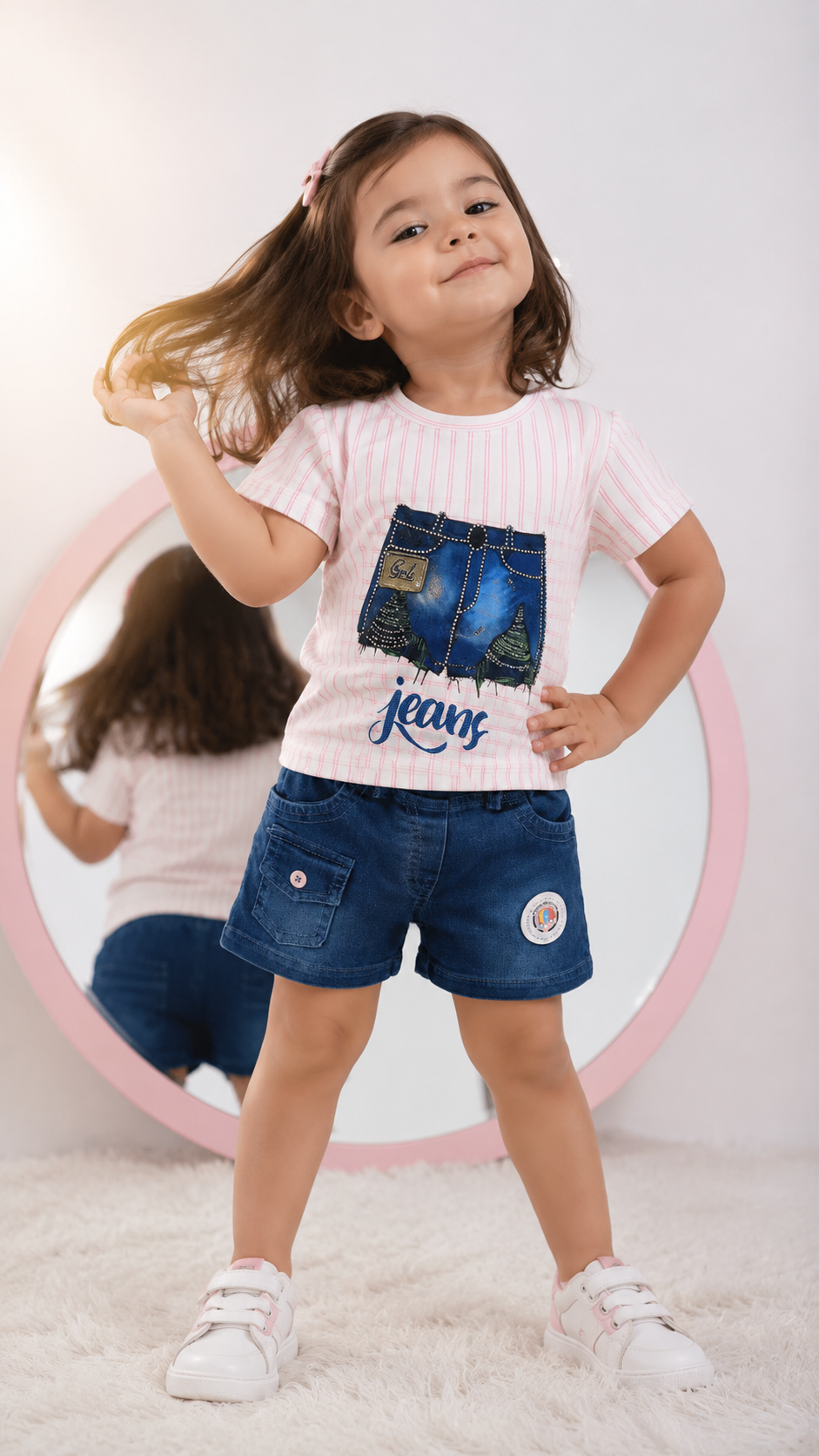 Jeans Graphic Tee & Denim Shorts Set