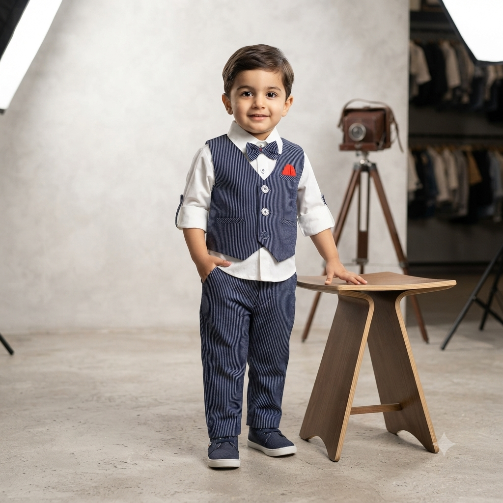 Navy Pinstripe Waistcoat & Pants Party Wear Set