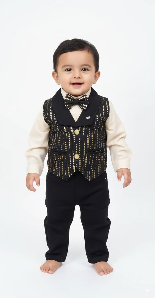 Stylish Black & Gold Party Suit for Boys (6 Months – 2 Years)