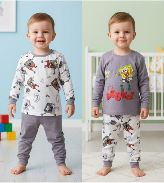Boys Cartoon Printed Nightwear Set – Pack of 2 (1–3 Years)