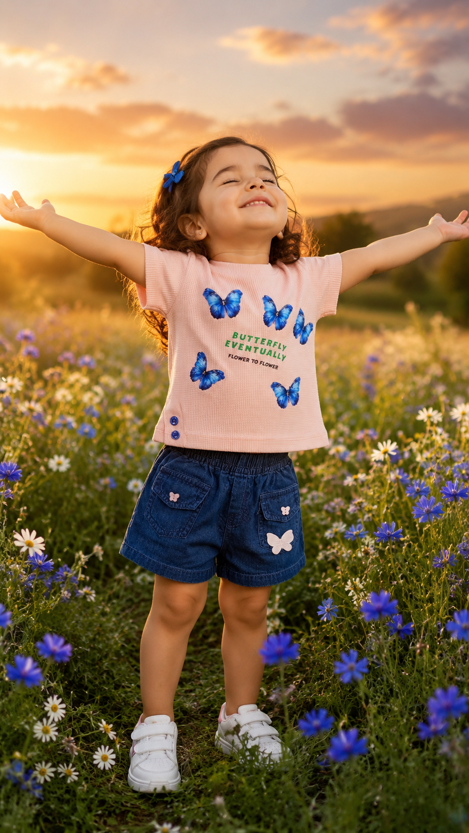 Butterfly Eventually Tee & Denim Shorts Set