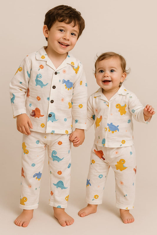 Playful Dinosaur Print Kids Pajama Set