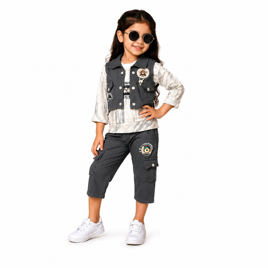 Girls 3-Piece Jacket Set with Cargo Capri