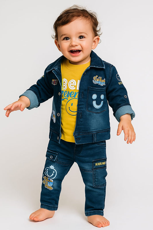 Baby Boys Denim Jacket & Jeans Set with Smiley Print