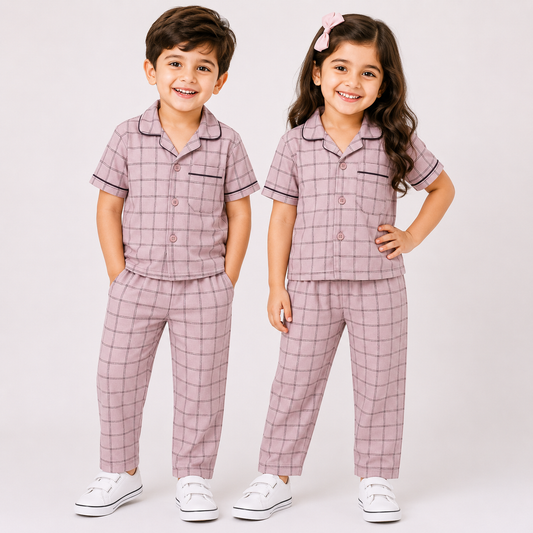 Lavender Check Shirt & Pyjama Set