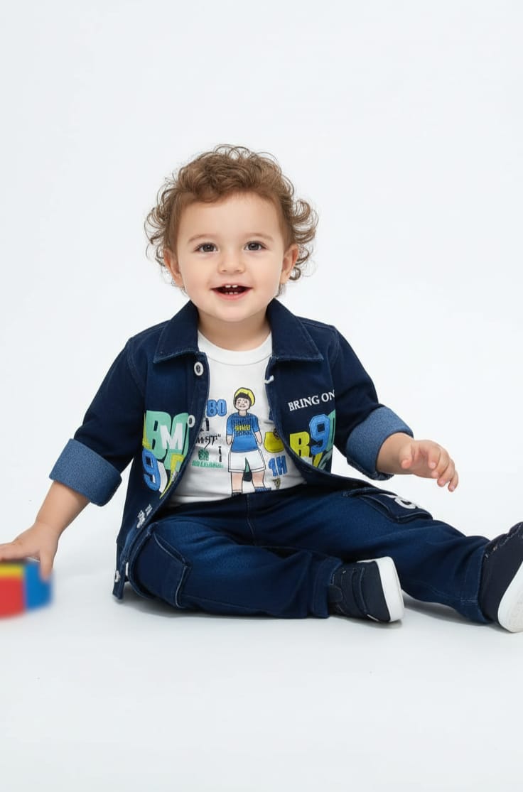 Boys Denim Jacket & Pant Set with Printed T-Shirt (1–5 Years)