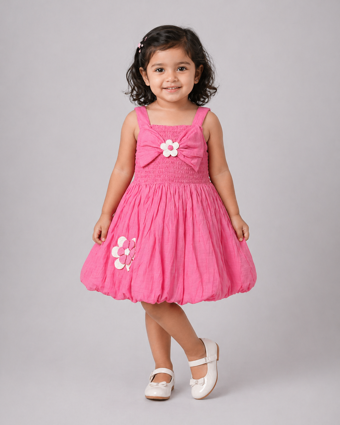 Hot Pink Bubble Frock with Daisy Applique | Mint Kids